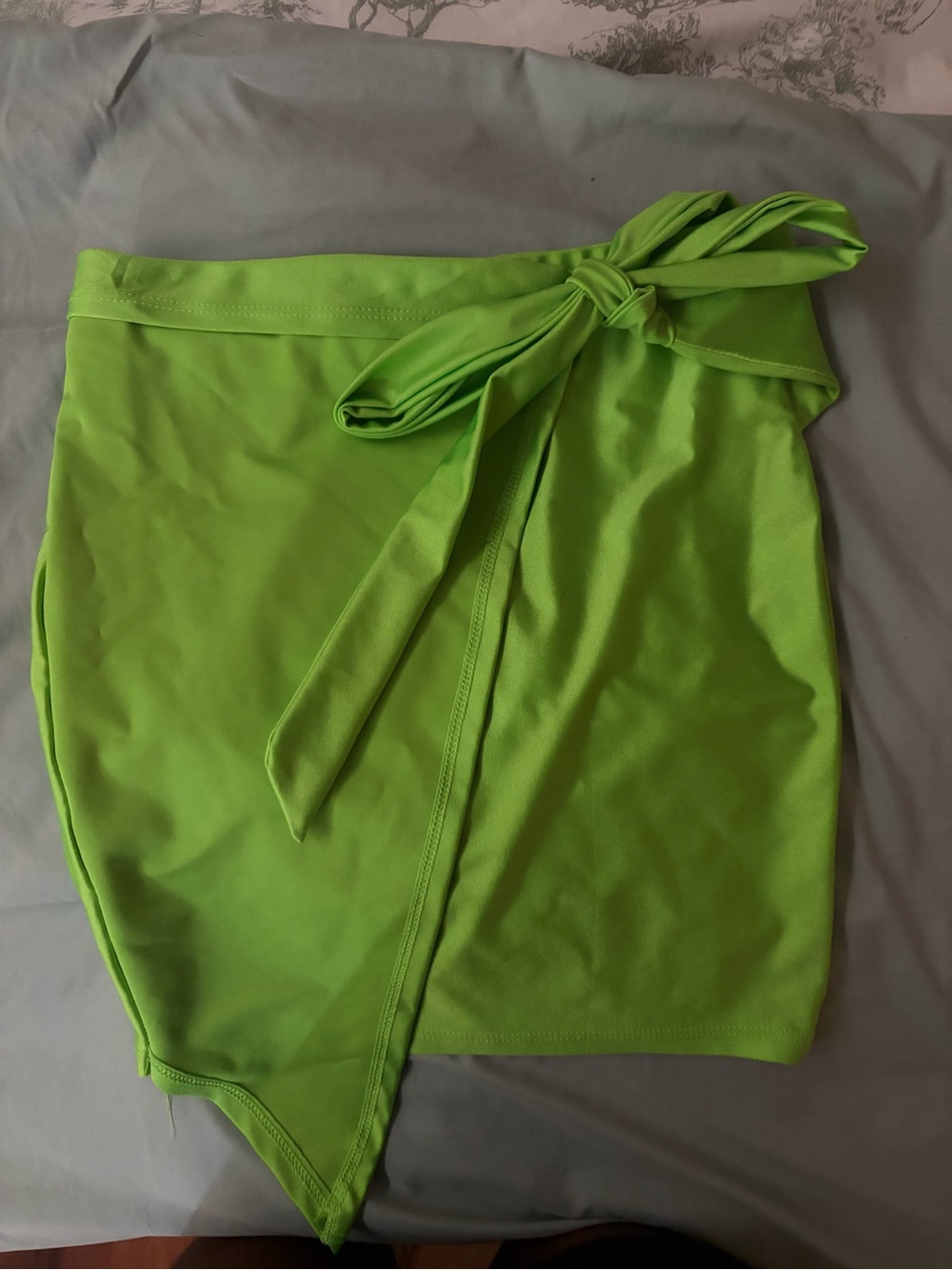 Fashion Nova Neon Lime Wrap Mini Skirt with Side Tie